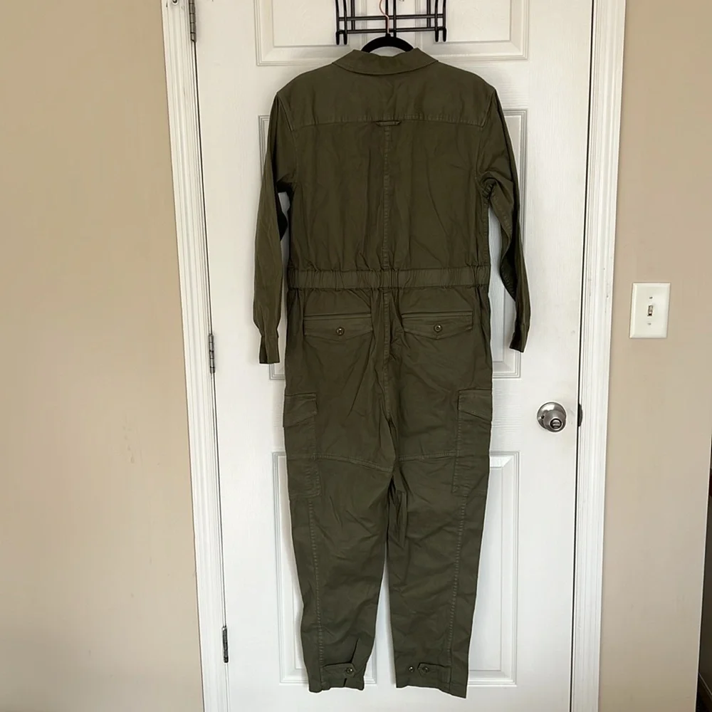 Alex Mill Long Sleeve Button Up Cargo Cotton Jumpsuit Size L Olive Green - Picture 10 of 11